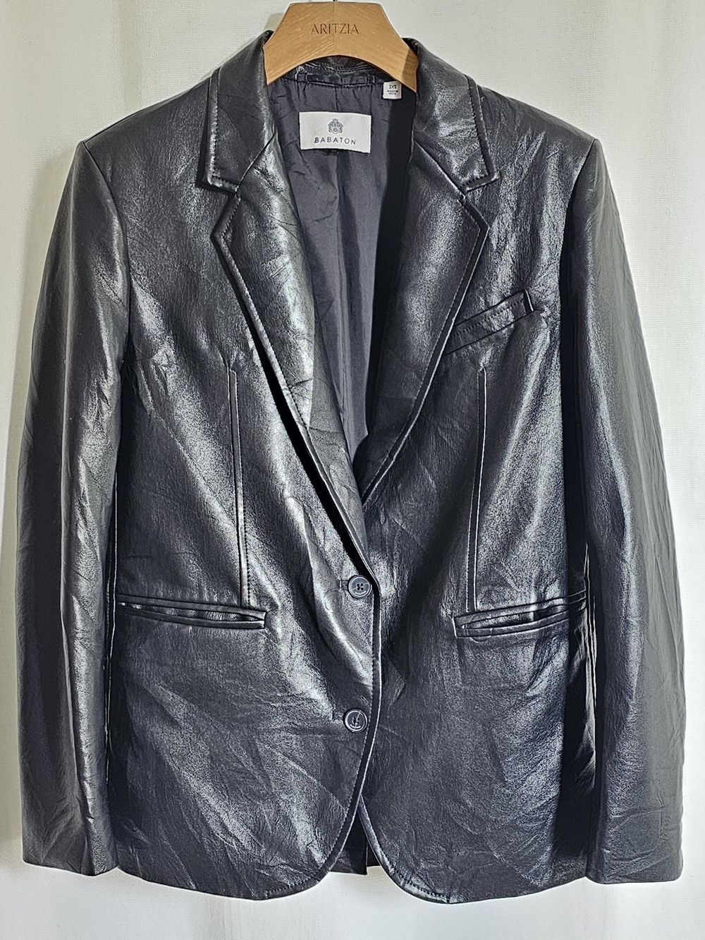 Aritzia Babaton Black Faux Leather Agency Blazer Jacket - Picture 3 of 16